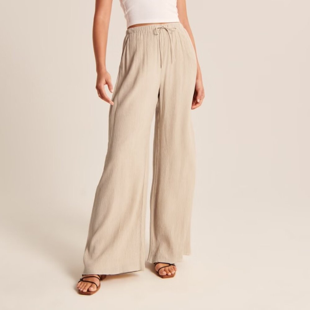 Abercrombie & Fitch Crinkle Textured Pull-On Wide Leg Pant